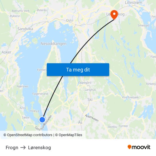 Frogn to Lørenskog map