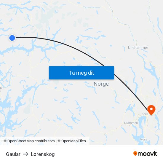 Gaular to Lørenskog map