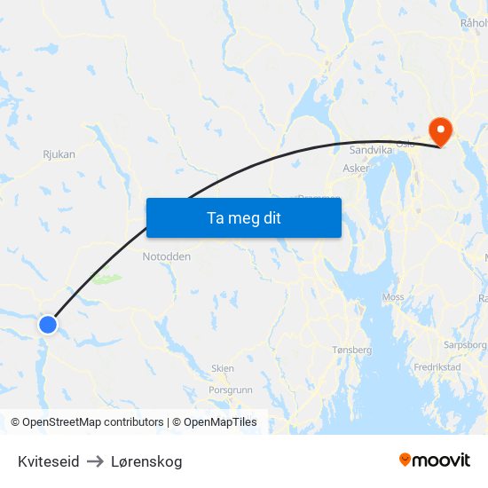 Kviteseid to Lørenskog map