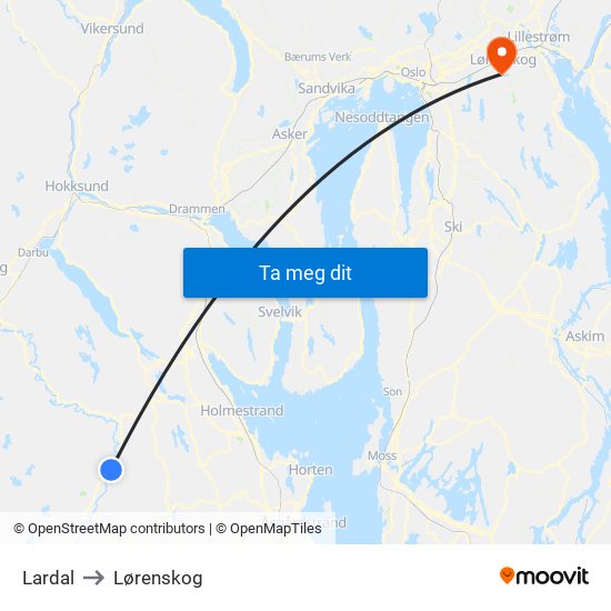 Lardal to Lørenskog map