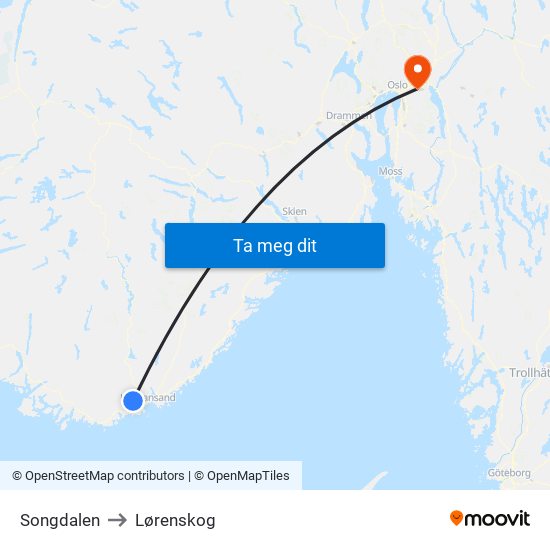 Songdalen to Lørenskog map