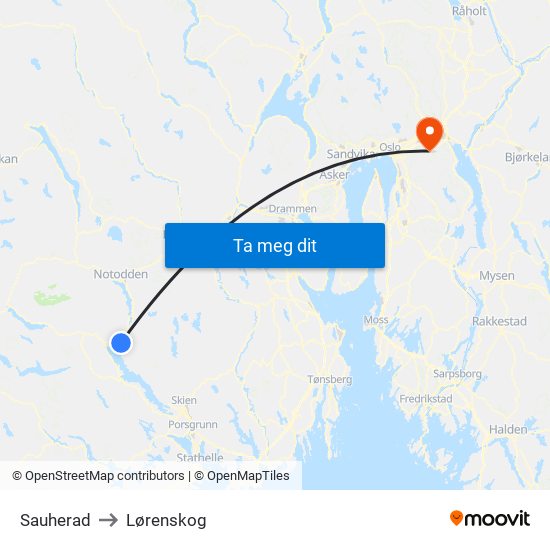 Sauherad to Lørenskog map