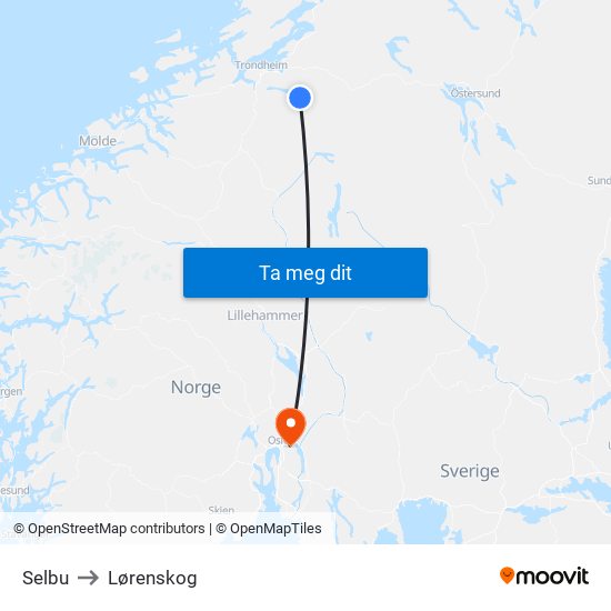 Selbu to Lørenskog map