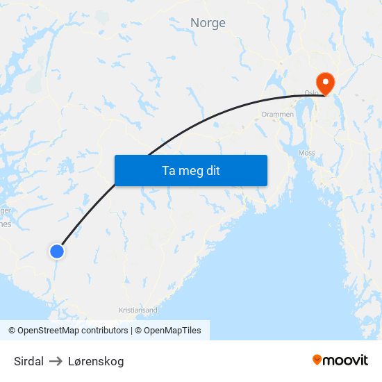 Sirdal to Lørenskog map