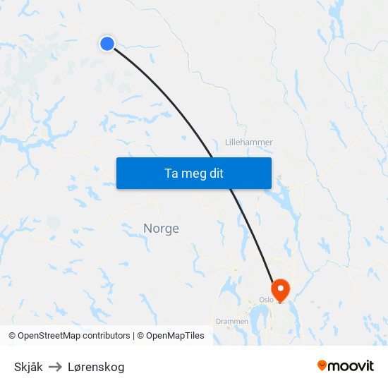 Skjåk to Lørenskog map