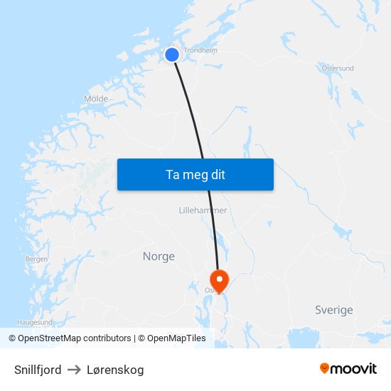 Snillfjord to Lørenskog map