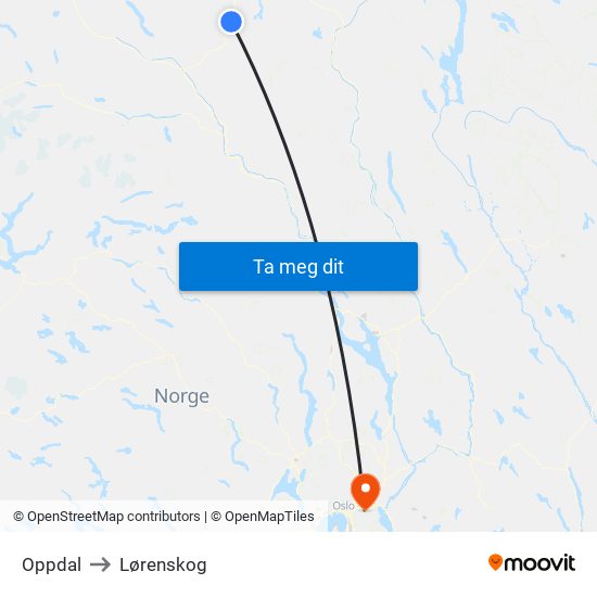 Oppdal to Lørenskog map