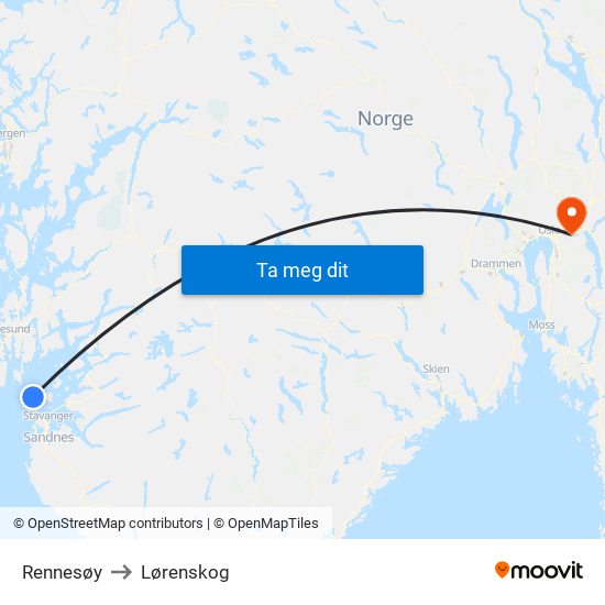 Rennesøy to Lørenskog map