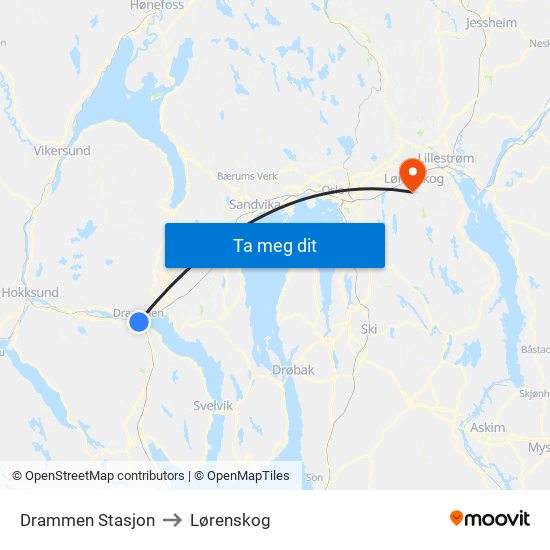 Drammen Stasjon to Lørenskog map