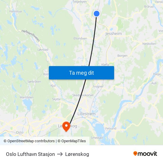 Oslo Lufthavn Stasjon to Lørenskog map