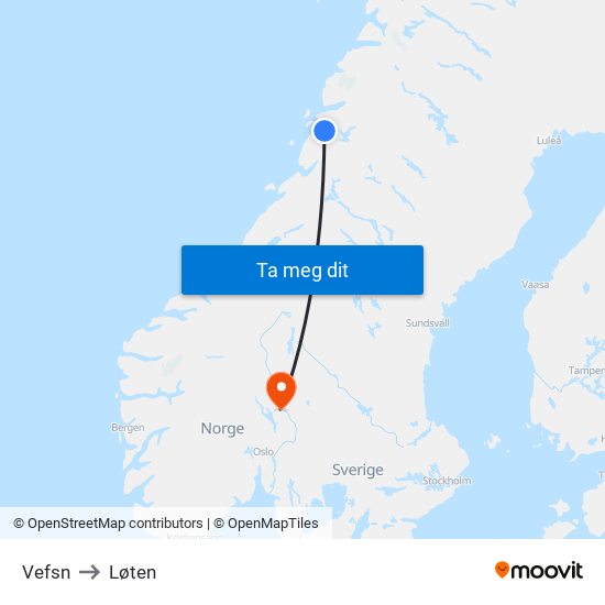 Vefsn to Løten map