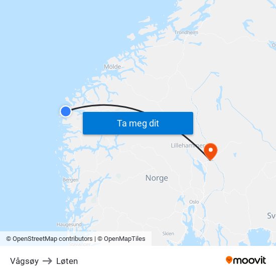 Vågsøy to Løten map