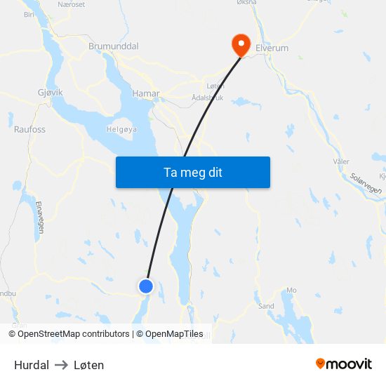 Hurdal to Hurdal map