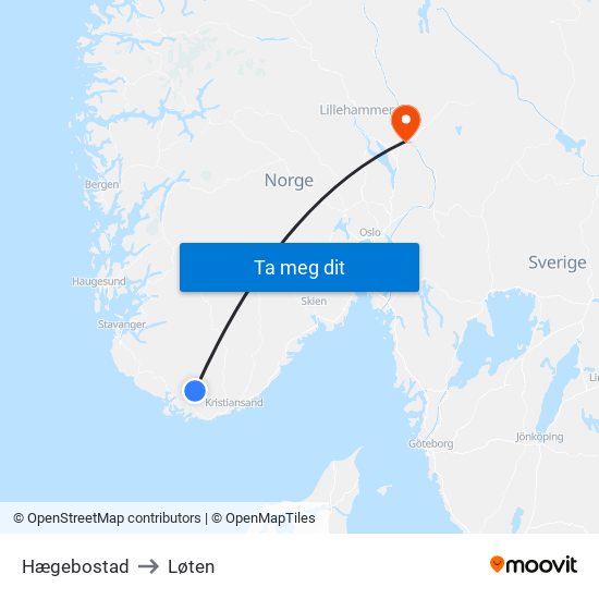 Hægebostad to Løten map