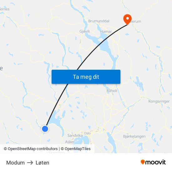 Modum to Løten map