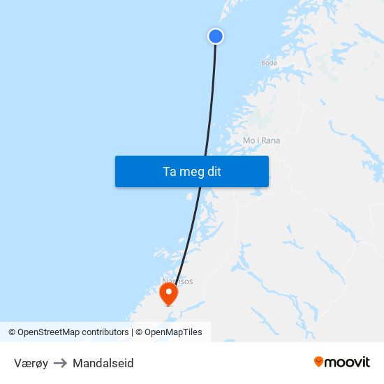 Værøy to Mandalseid map