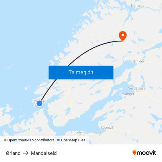 Ørland to Mandalseid map