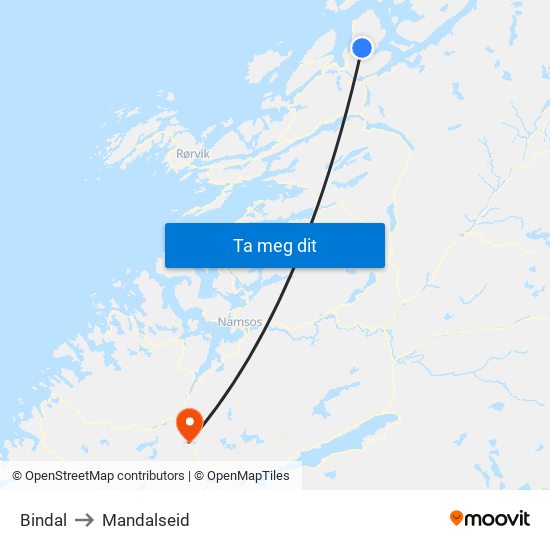 Bindal to Mandalseid map