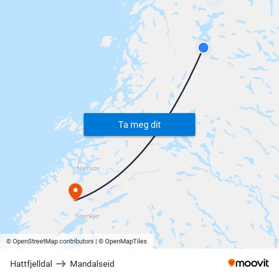 Hattfjelldal to Mandalseid map