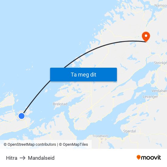 Hitra to Mandalseid map