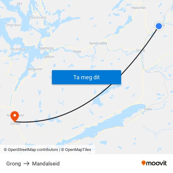 Grong to Mandalseid map