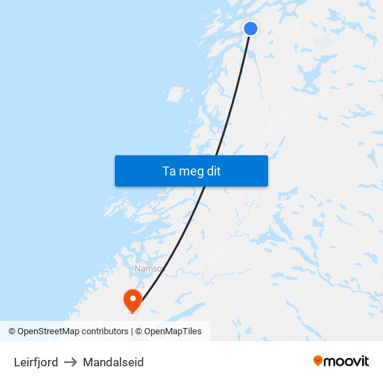Leirfjord to Mandalseid map