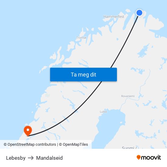 Lebesby to Mandalseid map