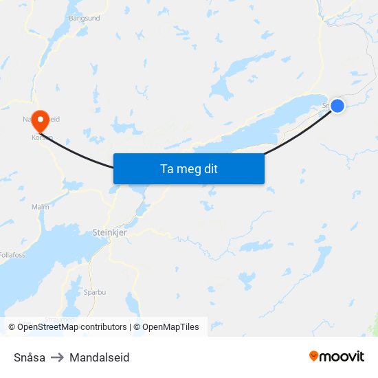 Snåsa to Mandalseid map