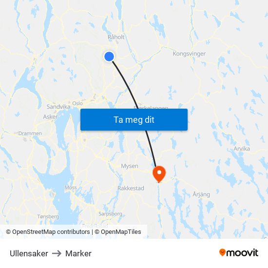 Ullensaker to Marker map