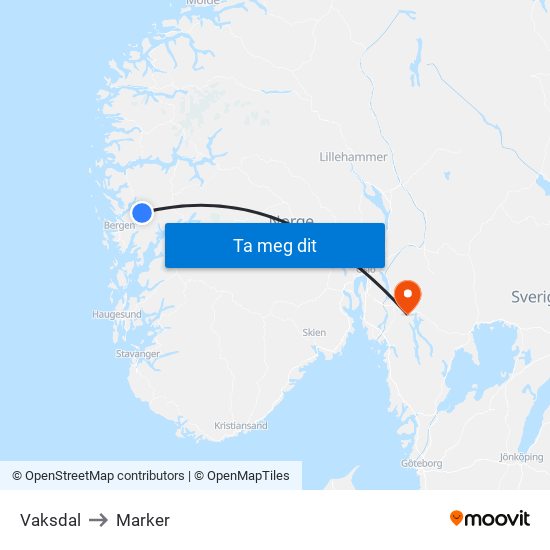 Vaksdal to Marker map