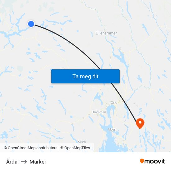 Årdal to Marker map