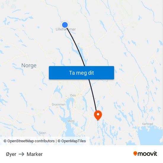 Øyer to Marker map