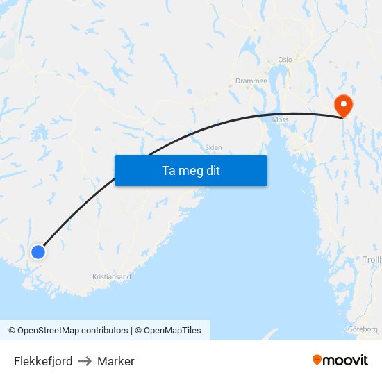 Flekkefjord to Marker map