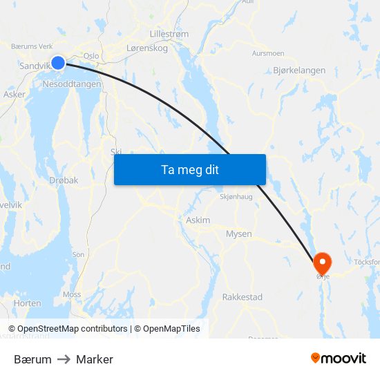 Bærum to Marker map