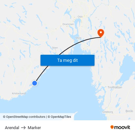 Arendal to Marker map