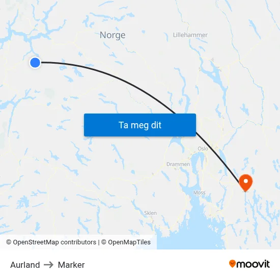 Aurland to Marker map