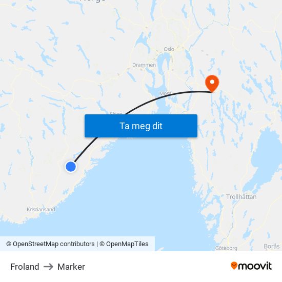 Froland to Marker map