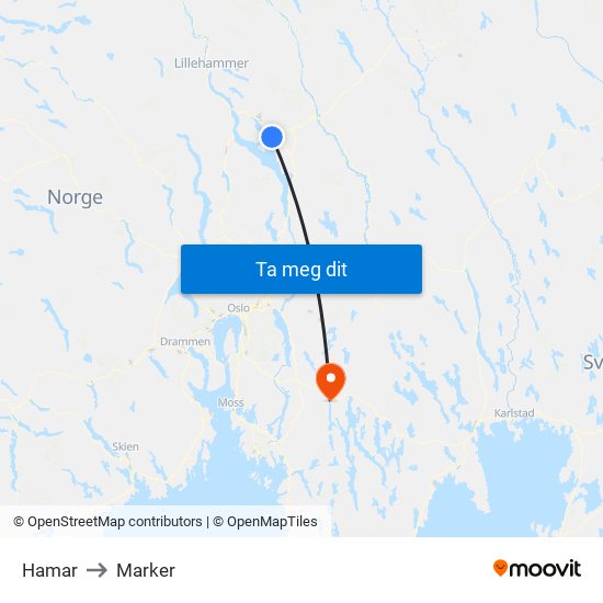 Hamar to Marker map