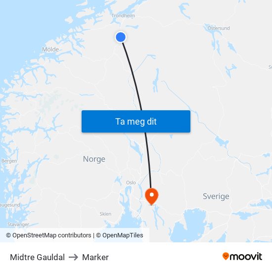 Midtre Gauldal to Marker map