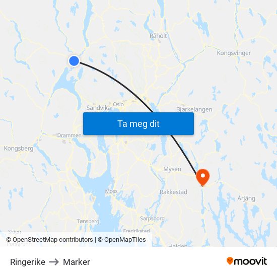 Ringerike to Marker map