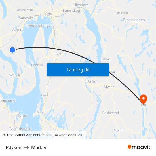 Røyken to Marker map