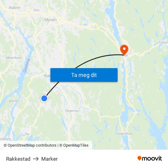 Rakkestad to Marker map