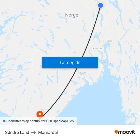 Søndre Land to Marnardal map