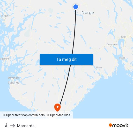 Ål to Marnardal map