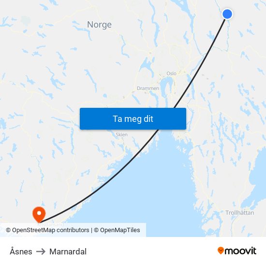 Åsnes to Marnardal map