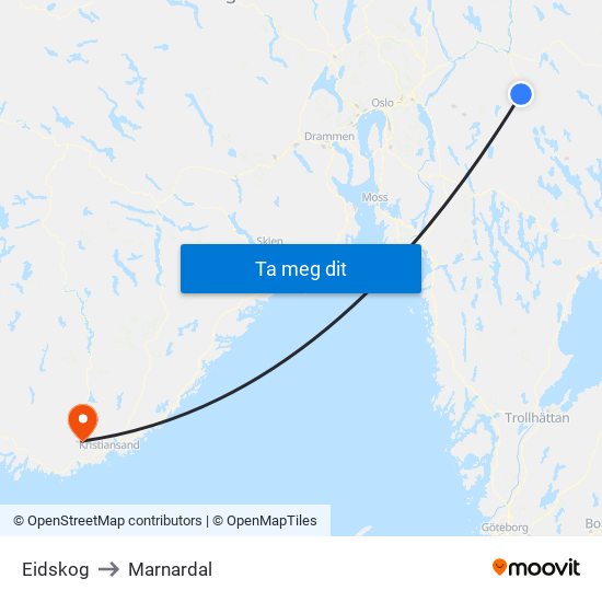 Eidskog to Marnardal map