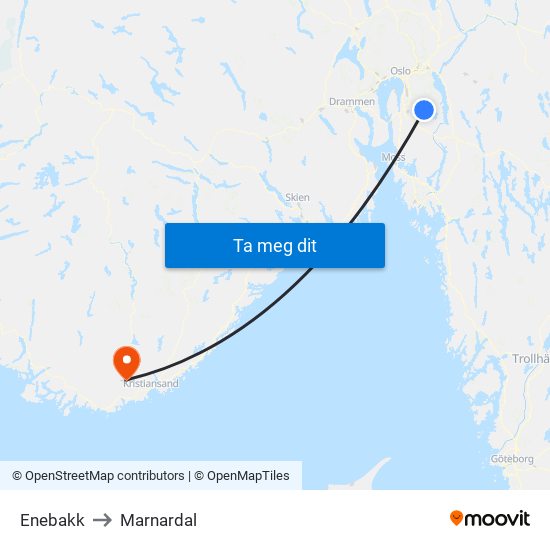 Enebakk to Marnardal map