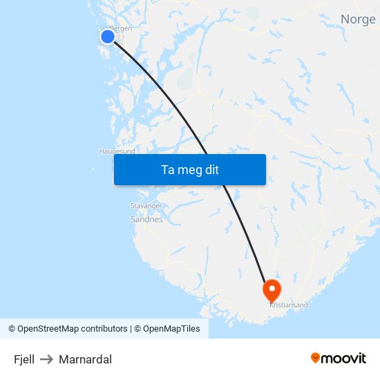 Fjell to Marnardal map