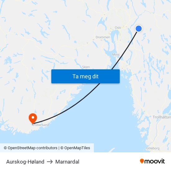 Aurskog-Høland to Marnardal map