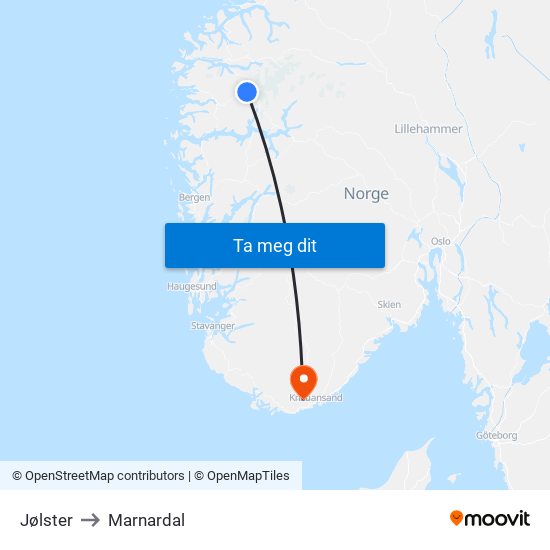 Jølster to Marnardal map